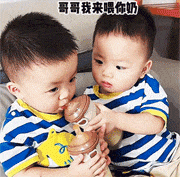 双胞胞兄弟感情真好，又是相互喂奶喝的一天