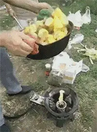 野炊翻锅失误，今天大家都该饿肚子了