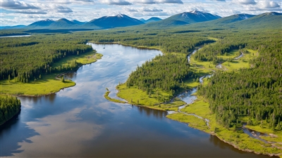 无人机在空中抓拍的河流美景