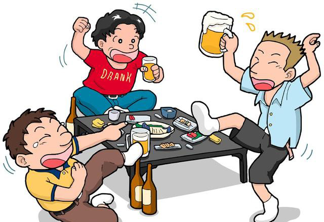 一群男人喝酒划拳的漫画图片