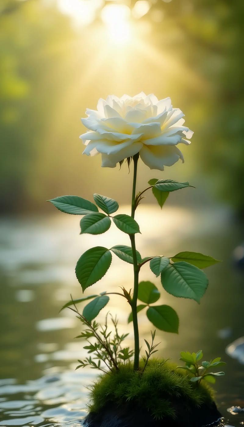 在小河边盛开的花朵