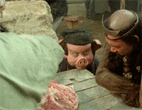 能不能把这个活猪头切一半给我？谢谢