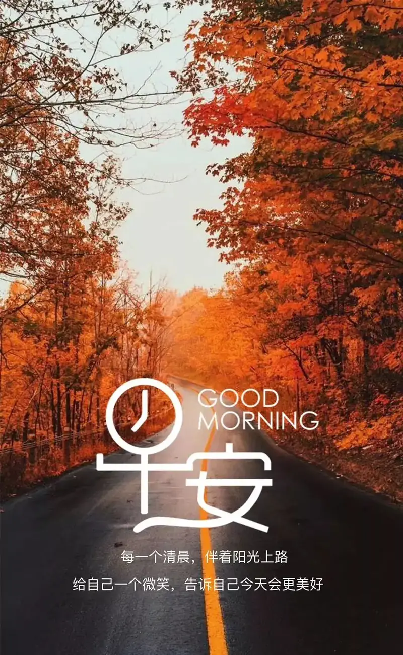 枫景伴前路，早安，愿今日顺遂无忧