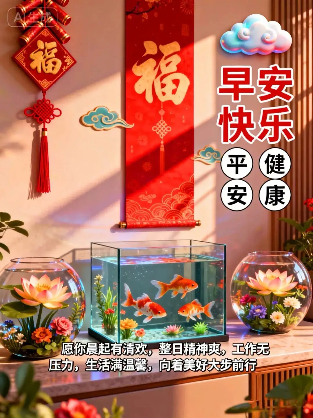 早安快乐！锦鲤伴福至，晨起有清欢