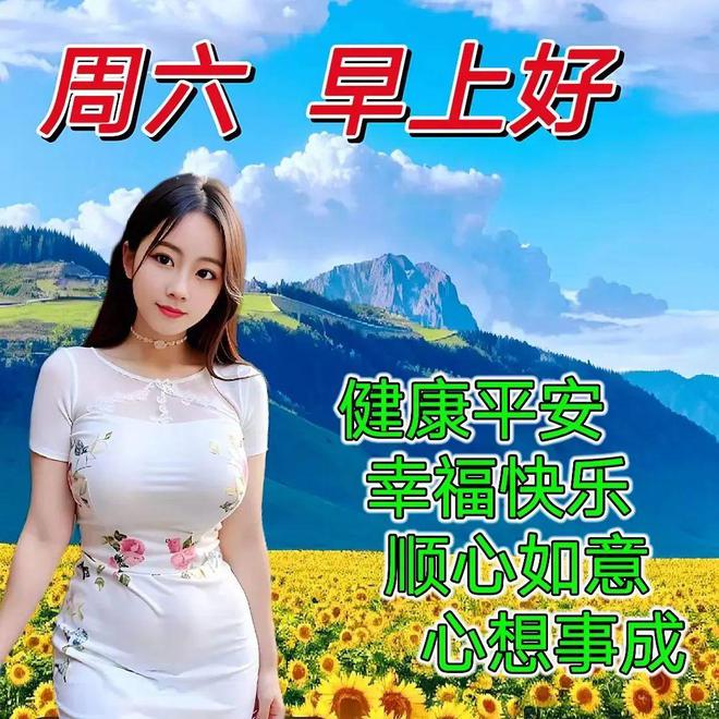 美女向你问候周六早上好