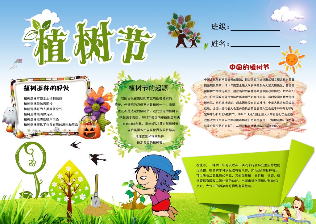 适合小学生手抄报的3.12杆树节图片